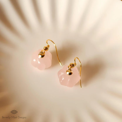 Halloween Pumpkin Earrings, Rose Quartz Earrings, Natural Stone Earrings, Pink Pumpkin Earrings, Sensitive Ear & Clip-On Options