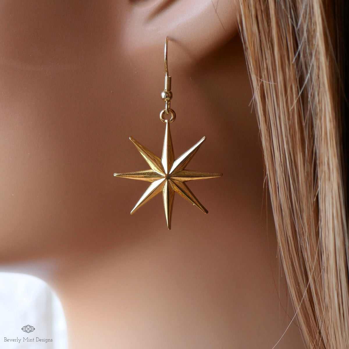 Gold Star Earrings, Statement Earrings, Boho Festival Jewelry, Astrology , Star Dangle Earrings, Sensitive Ear & Clip-On Options