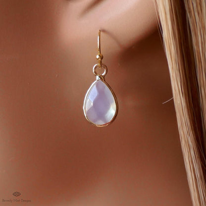 Teardrop opalite earrings, opalite dangle earrings, gold chunky huggie hoops, faceted drop earrings, Sensitive Ear & Clip-On Options