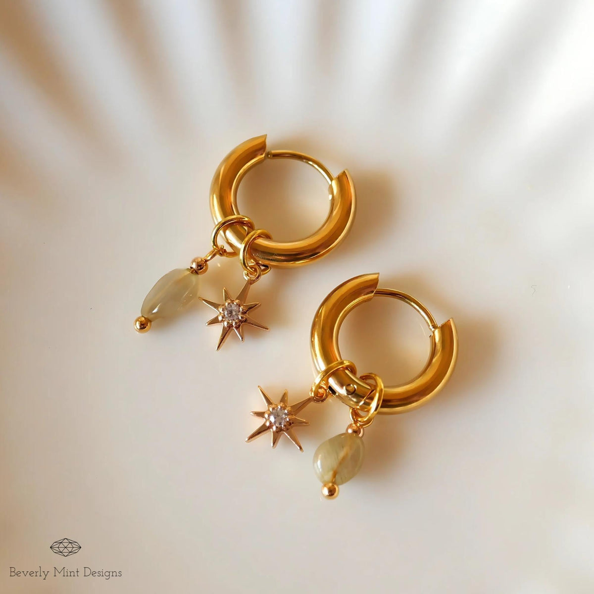 Gold Star Hoop Earrings, Minimalist Dangle Hoops, Celestial Statement Jewelry, 18K Gold Huggie Earrings, Chunky Huggie Hoops