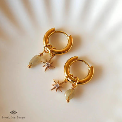 Gold Star Hoop Earrings, Minimalist Dangle Hoops, Celestial Statement Jewelry, 18K Gold Huggie Earrings, Chunky Huggie Hoops