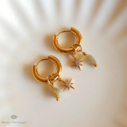Gold Star Hoop Earrings, Minimalist Dangle Hoops, Celestial Statement Jewelry, 18K Gold Huggie Earrings, Chunky Huggie Hoops