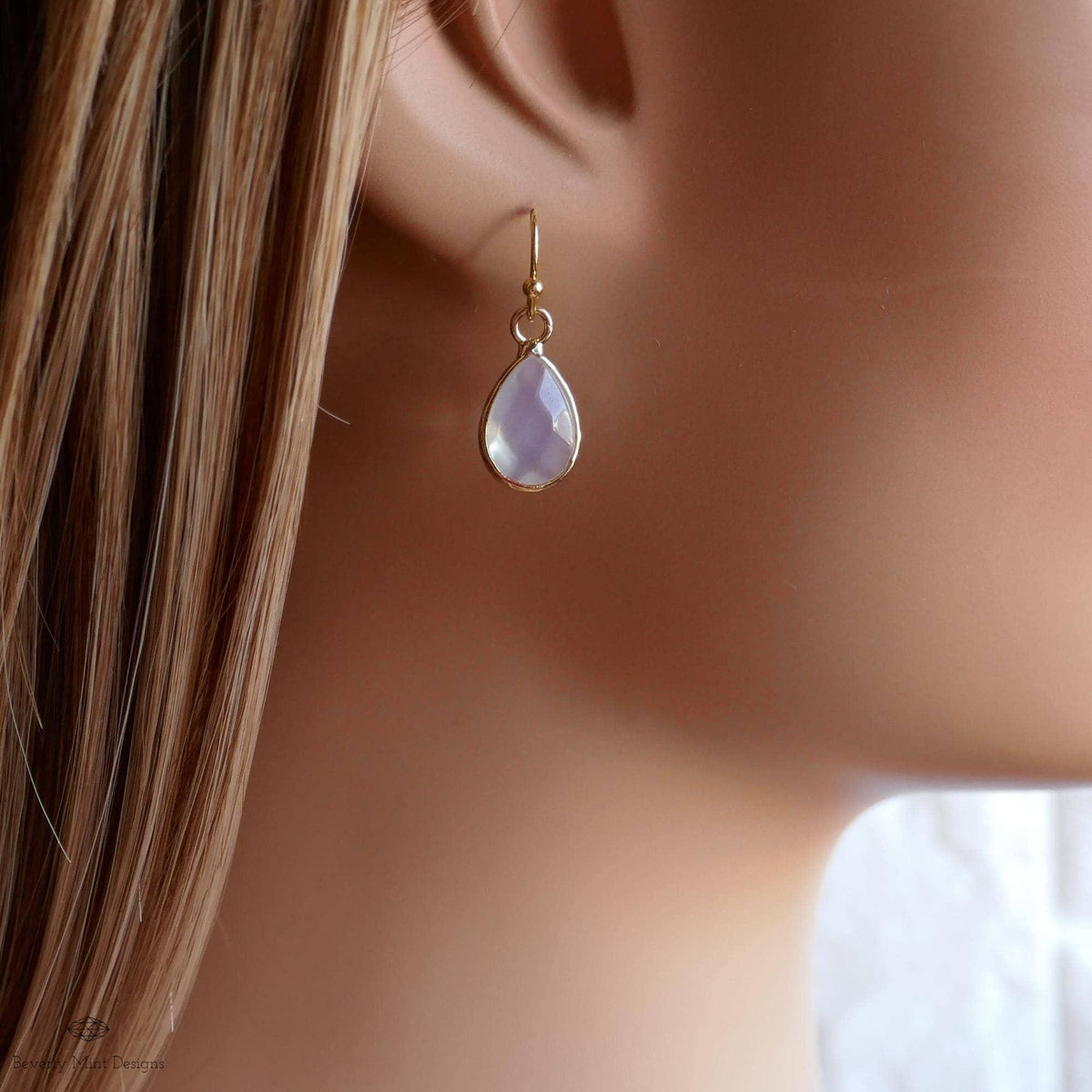 Teardrop opalite earrings, opalite dangle earrings, gold chunky huggie hoops, faceted drop earrings, Sensitive Ear & Clip-On Options