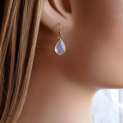 Teardrop opalite earrings, opalite dangle earrings, gold chunky huggie hoops, faceted drop earrings, Sensitive Ear & Clip-On Options