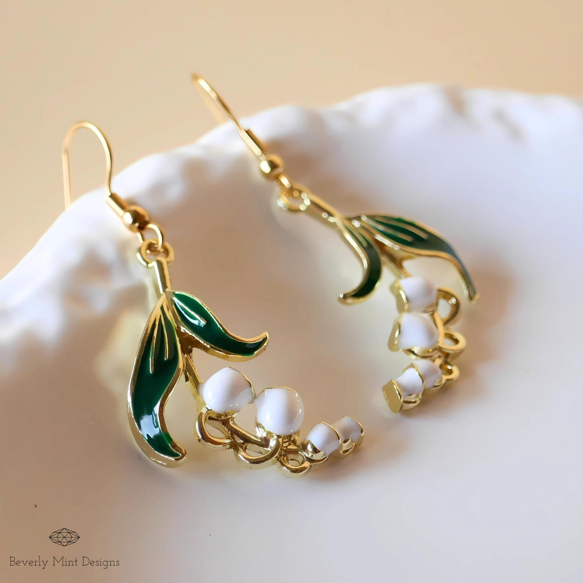 White Lily Of The Valley Flower Earrings, Floral Dangle and Drop Earrings, Birth Flower for May, Sensitive Ear & Clip-On Options