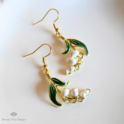 White Lily Of The Valley Flower Earrings, Floral Dangle and Drop Earrings, Birth Flower for May, Sensitive Ear & Clip-On Options