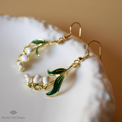 White Lily Of The Valley Flower Earrings, Floral Dangle and Drop Earrings, Birth Flower for May, Sensitive Ear & Clip-On Options
