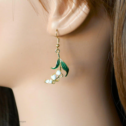 White Lily Of The Valley Flower Earrings, Floral Dangle and Drop Earrings, Birth Flower for May, Sensitive Ear & Clip-On Options