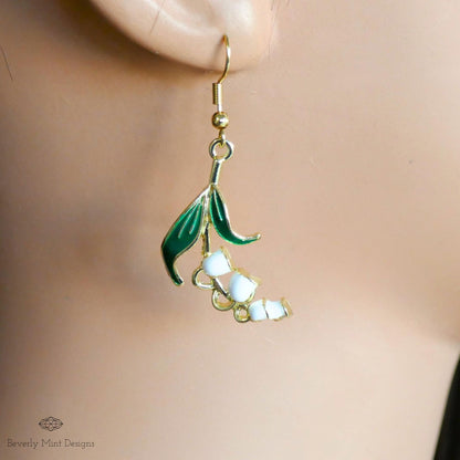 White Lily Of The Valley Flower Earrings, Floral Dangle and Drop Earrings, Birth Flower for May, Sensitive Ear & Clip-On Options