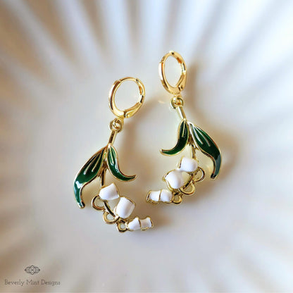 White Lily Of The Valley Flower Drop Earrings, Floral Dangle Earrings, Birth Flower for May, Sensitive Ear & Clip-On Options