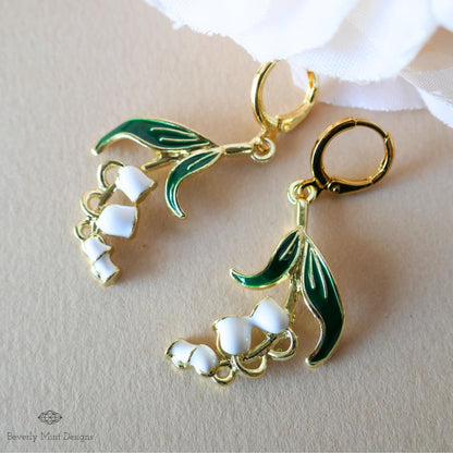 White Lily Of The Valley Flower Drop Earrings, Floral Dangle Earrings, Birth Flower for May, Sensitive Ear & Clip-On Options