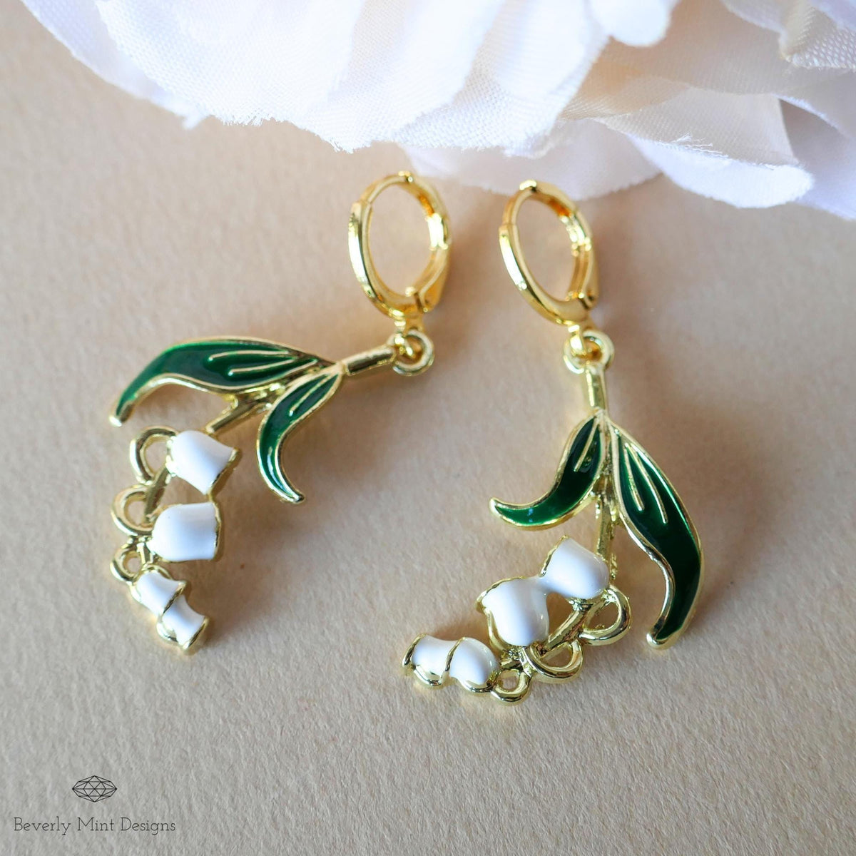 White Lily Of The Valley Flower Drop Earrings, Floral Dangle Earrings, Birth Flower for May, Sensitive Ear & Clip-On Options