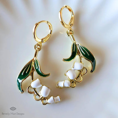 White Lily Of The Valley Flower Drop Earrings, Floral Dangle Earrings, Birth Flower for May, Sensitive Ear & Clip-On Options