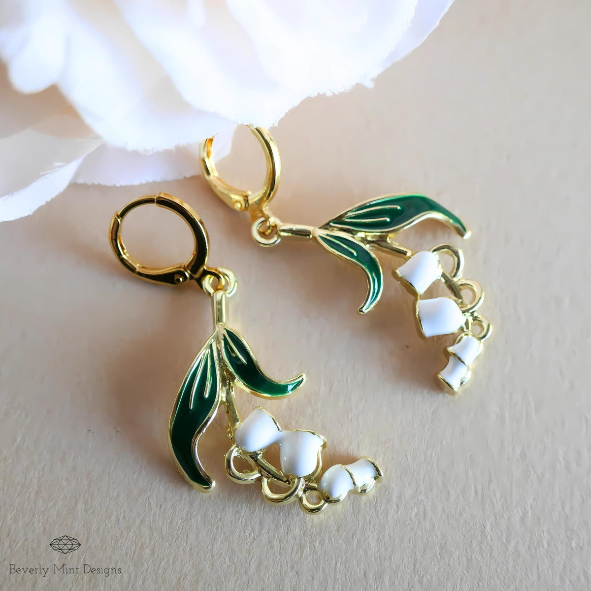 White Lily Of The Valley Flower Drop Earrings, Floral Dangle Earrings, Birth Flower for May, Sensitive Ear & Clip-On Options