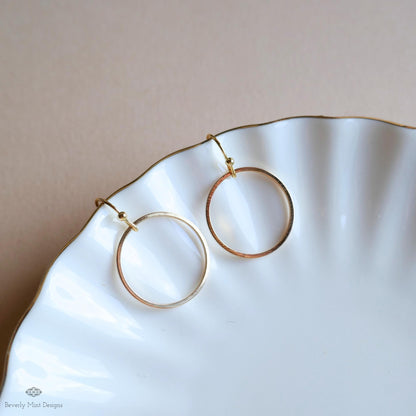 Minimalist Hoop Dangle Earrings, Open Circle Drop Earrings, Lightweight Modern Geometric Jewelry, Sensitive Ear & Clip-On Options