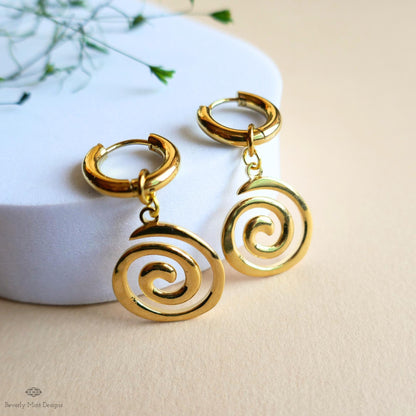 Gold Spiral Hoop Earrings, Minimalist Swirl Dangles, Boho Statement Earrings, Lightweight Gold Jewelry, , Modern Earrings