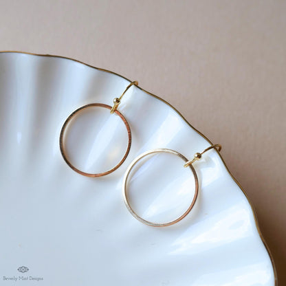 Minimalist Hoop Dangle Earrings, Open Circle Drop Earrings, Lightweight Modern Geometric Jewelry, Sensitive Ear & Clip-On Options