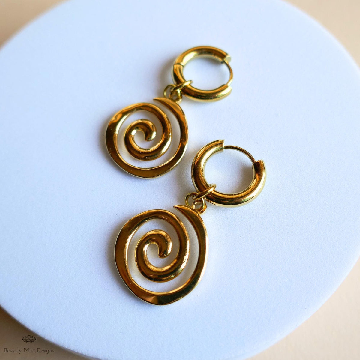 Gold Spiral Hoop Earrings, Minimalist Swirl Dangles, Boho Statement Earrings, Lightweight Gold Jewelry, , Modern Earrings