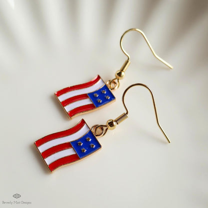 USA Earrings, American Flag Earrings, Red White Blue Dangle Jewelry, USA Patriotic Earrings, Sensitive Ear & Clip-On Options
