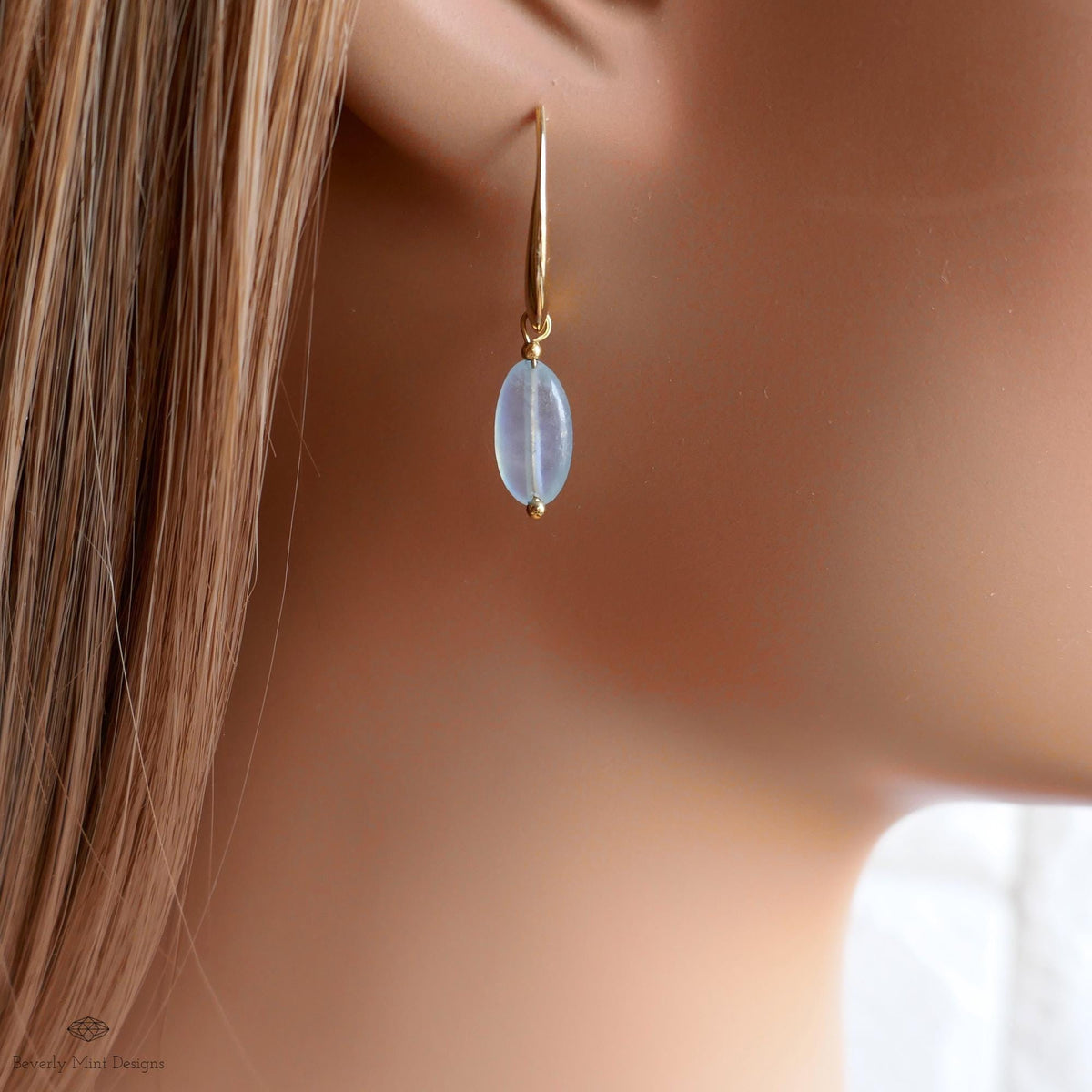 Aquamarine Dangle Earrings, Gold Drop Earrings, Minimalist Earrings, March Birthstone Jewelry, Sensitive Ear & Clip-On Options