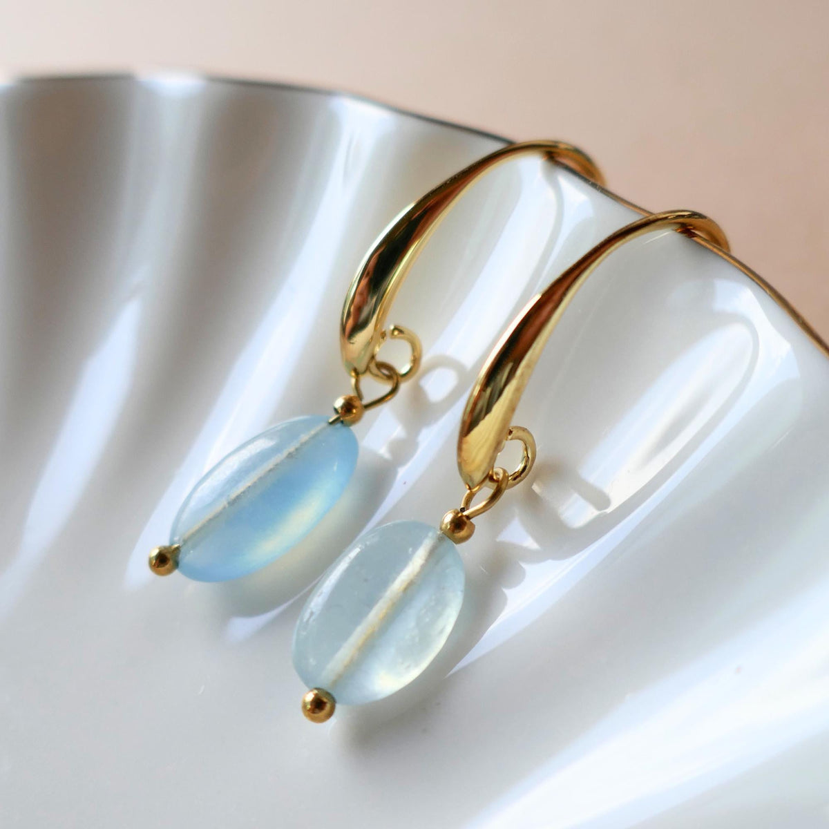 Aquamarine Dangle Earrings, Gold Drop Earrings, Minimalist Earrings, March Birthstone Jewelry, Sensitive Ear & Clip-On Options