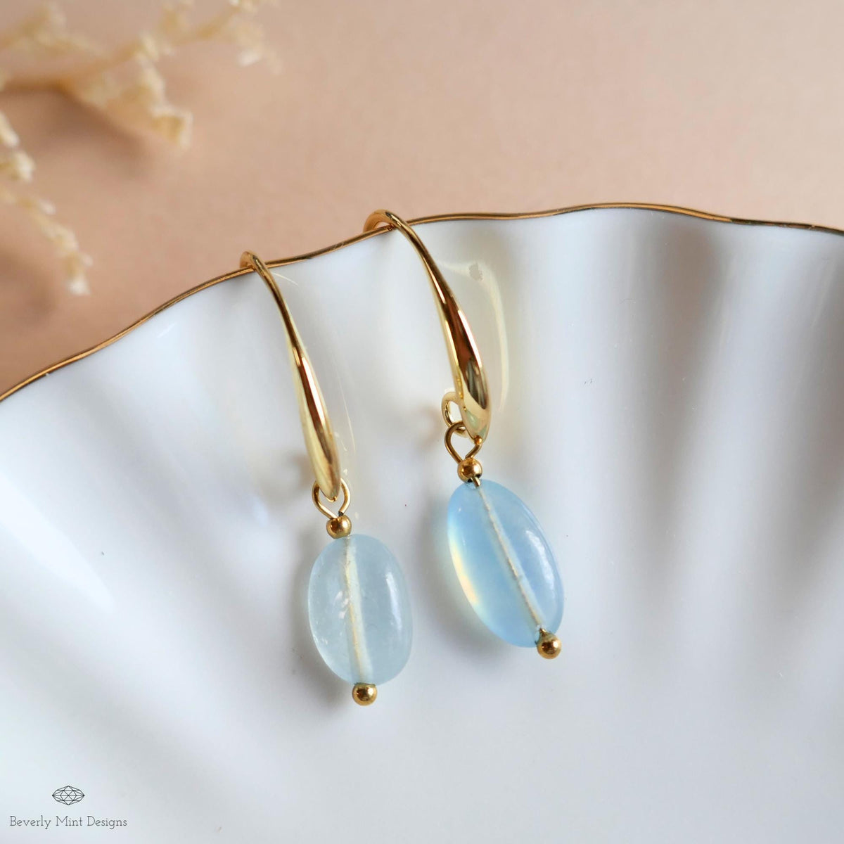 Aquamarine Dangle Earrings, Gold Drop Earrings, Minimalist Earrings, March Birthstone Jewelry, Sensitive Ear & Clip-On Options