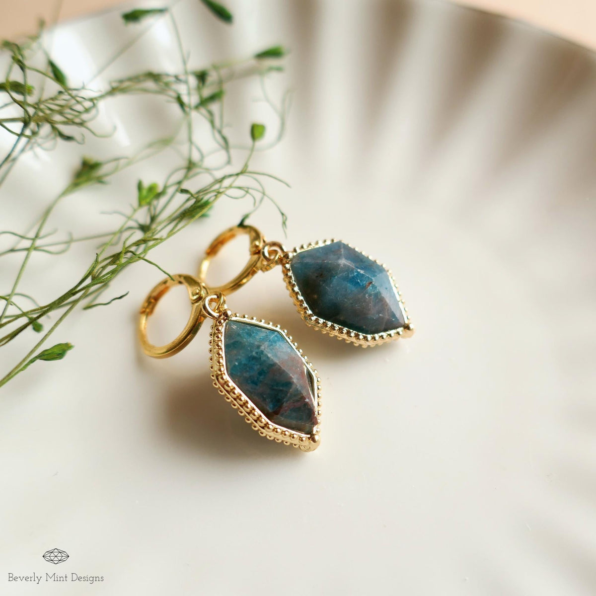 Blue Apatite Gold Hoop Earrings, Faceted Gemstone Earrings, Bold Dangle Earrings, Healing Stone Jewelry, Sensitive Ear & Clip-On Options