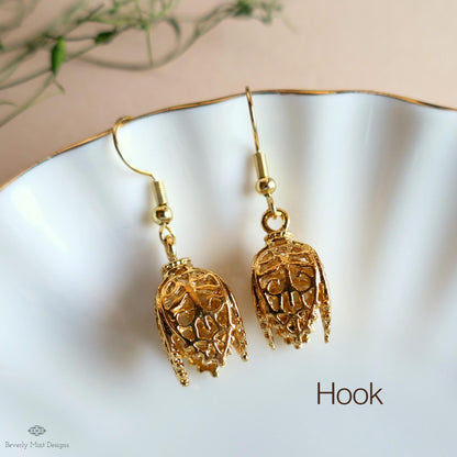 [Etsy 4445301666 image 7/7 id 7796714303] Gold Filigree Hoop Earrings, Tulip Drop Earrings, Gold Huggie earrings, Floral Dangle Earrings, Vintage Style Jewelry