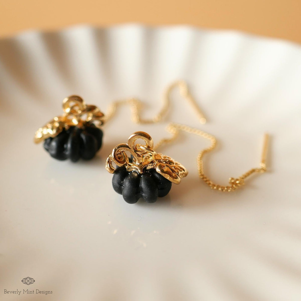 Halloween Pumpkin Earrings, Cute Pumpkin Earrings, Black Earrings, Fun Halloween Accessories, Sensitive Ear & Clip-On Options