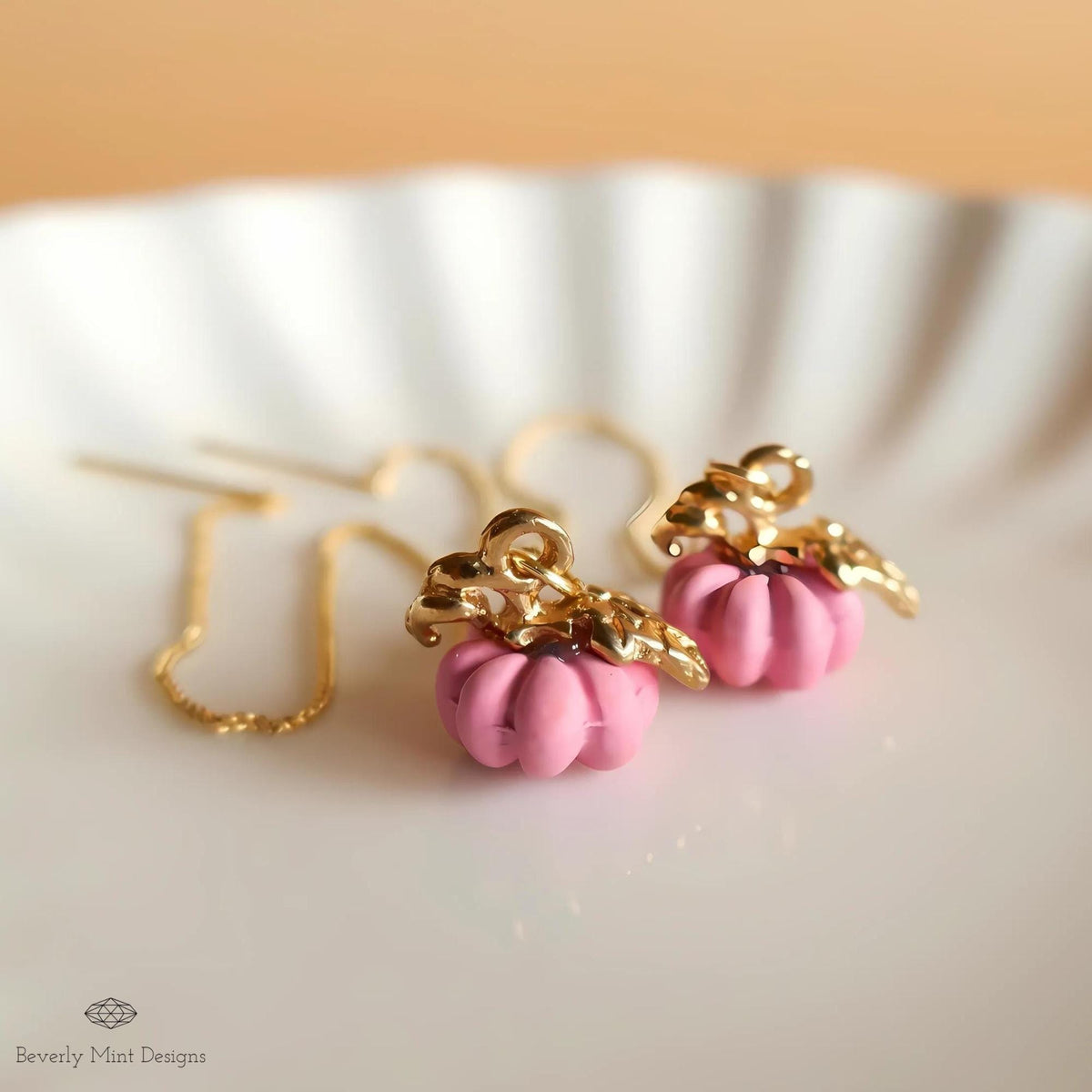 Halloween Pumpkin Earrings, Cute Pink Pumpkin Earrings, Pink Earrings, Fun Halloween Accessories, Sensitive Ear & Clip-On Options