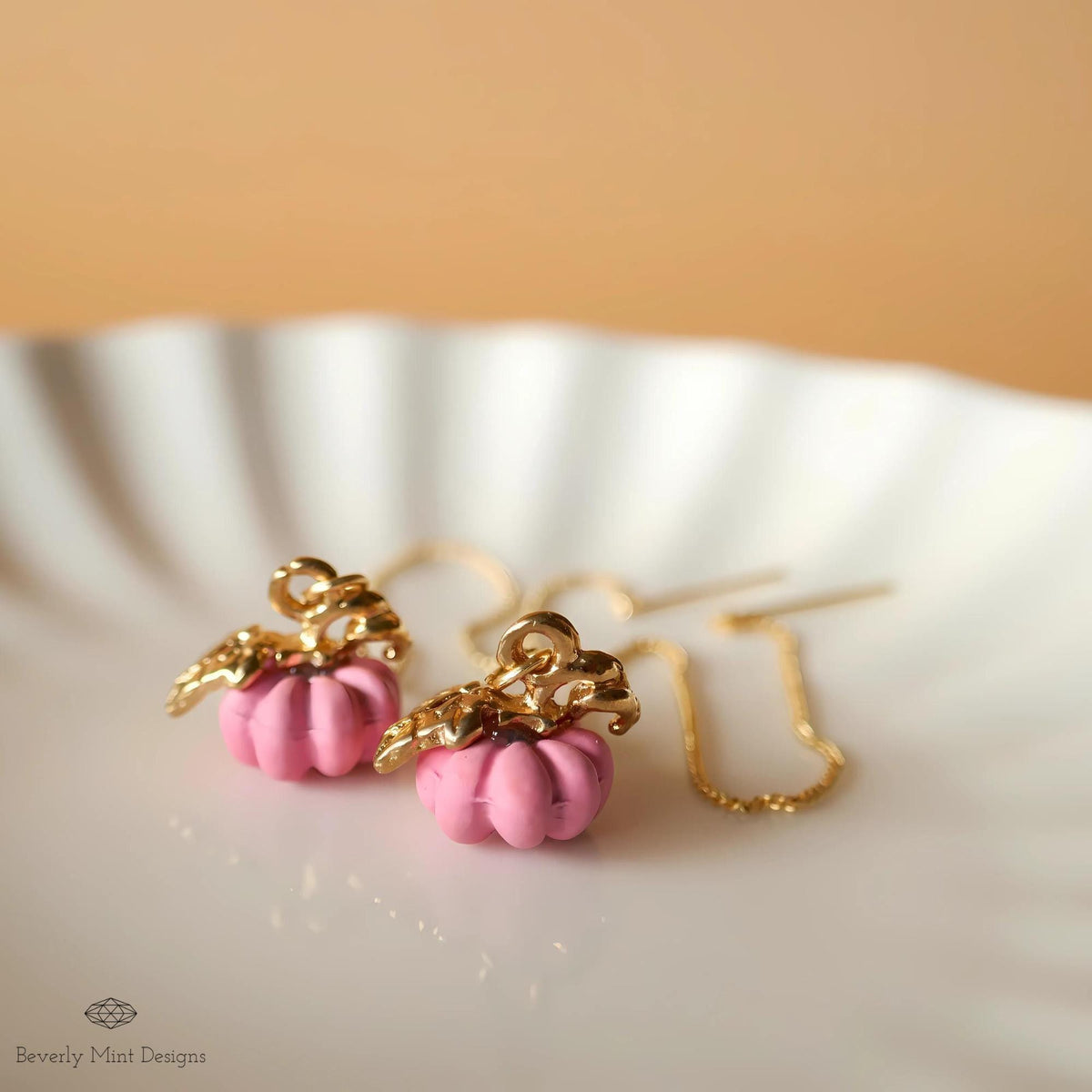 Halloween Pumpkin Earrings, Cute Pink Pumpkin Earrings, Pink Earrings, Fun Halloween Accessories, Sensitive Ear & Clip-On Options