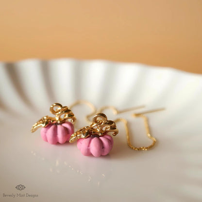 Halloween Pumpkin Earrings, Cute Pink Pumpkin Earrings, Pink Earrings, Fun Halloween Accessories, Sensitive Ear & Clip-On Options