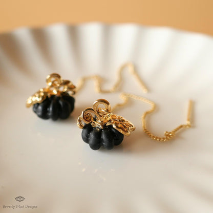 Halloween Pumpkin Earrings, Cute Pumpkin Earrings, Black Earrings, Fun Halloween Accessories, Sensitive Ear & Clip-On Options