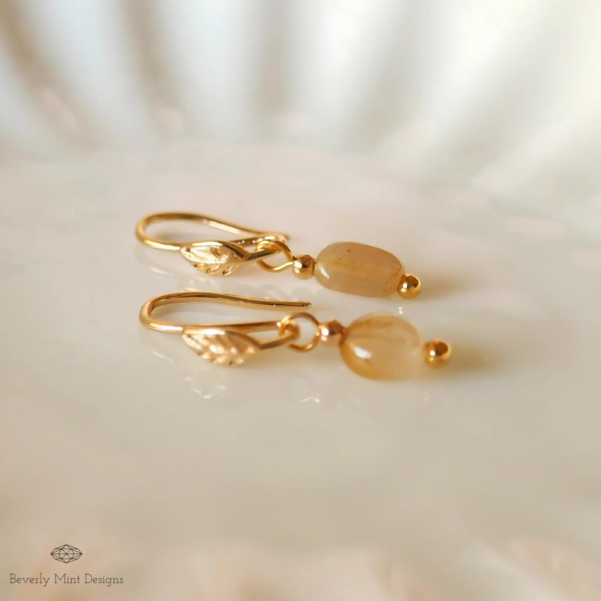 Gold Leaf and Mini Stone Earrings, Minimalist Leaf Earrings, Delicate Nature-Inspired Jewelry, Lightweight Boho Earrings