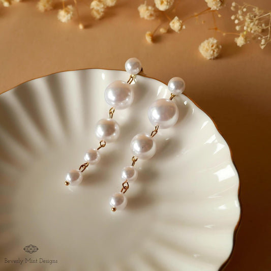 Elegant Pearl Dangle Earrings, Pearl Drop Earrings with Crystals, Bridal Jewelry, Wedding Gift, Statement Wedding Earrings
