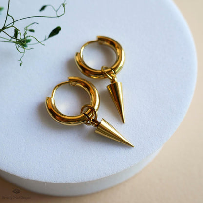 Gold Hoop Spike Earrings, Cone Huggie Earrings, Minimalist Earrings, Edgy Gold Jewelry, Modern Earrings