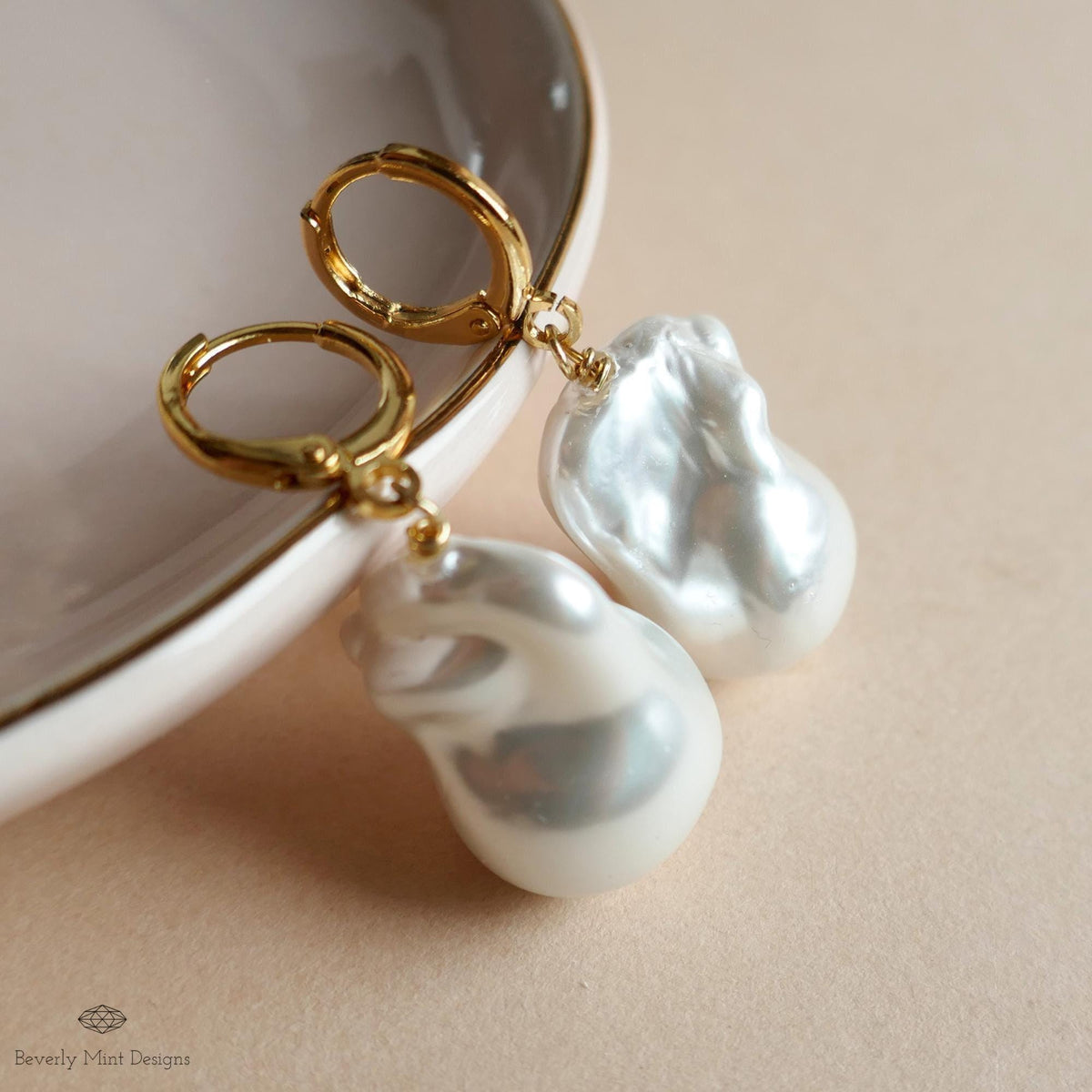 Baroque Pearl Hoop Earrings, Large Pearl Earrings, Gold Statement Earrings, Modern Pearl Jewelry, Sensitive Ear & Clip-On Options
