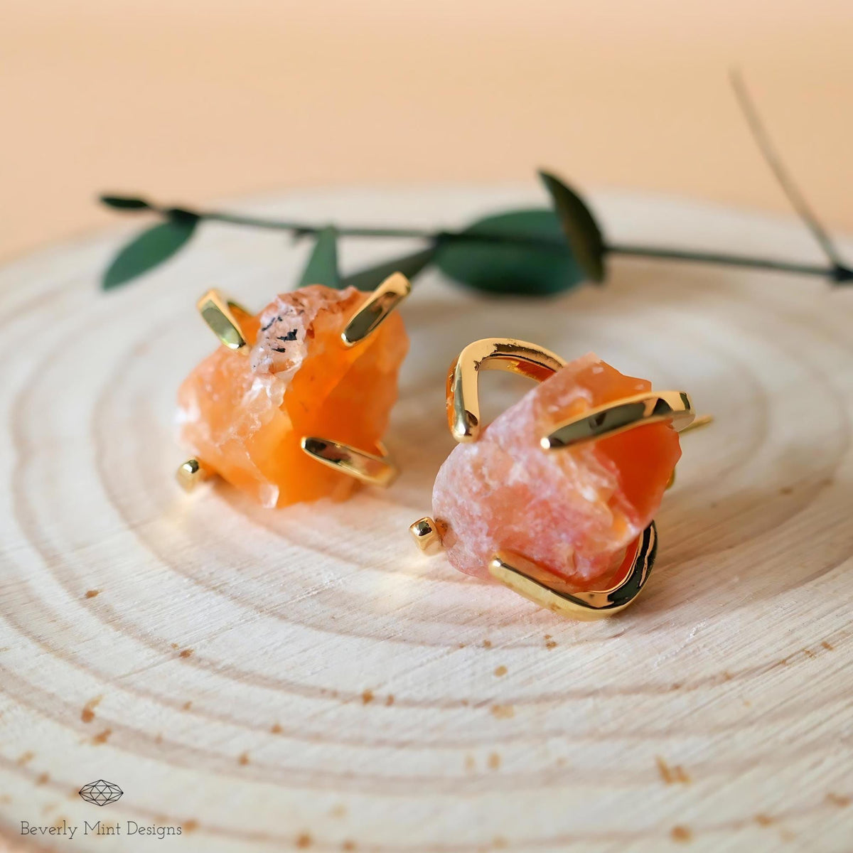 Red Agate Stud Earrings with 18K Gold, Red Orange Stone Earrings, 1/2 -3/4 inches, Natural Raw Stone, Gift For Her, Chakra Stone