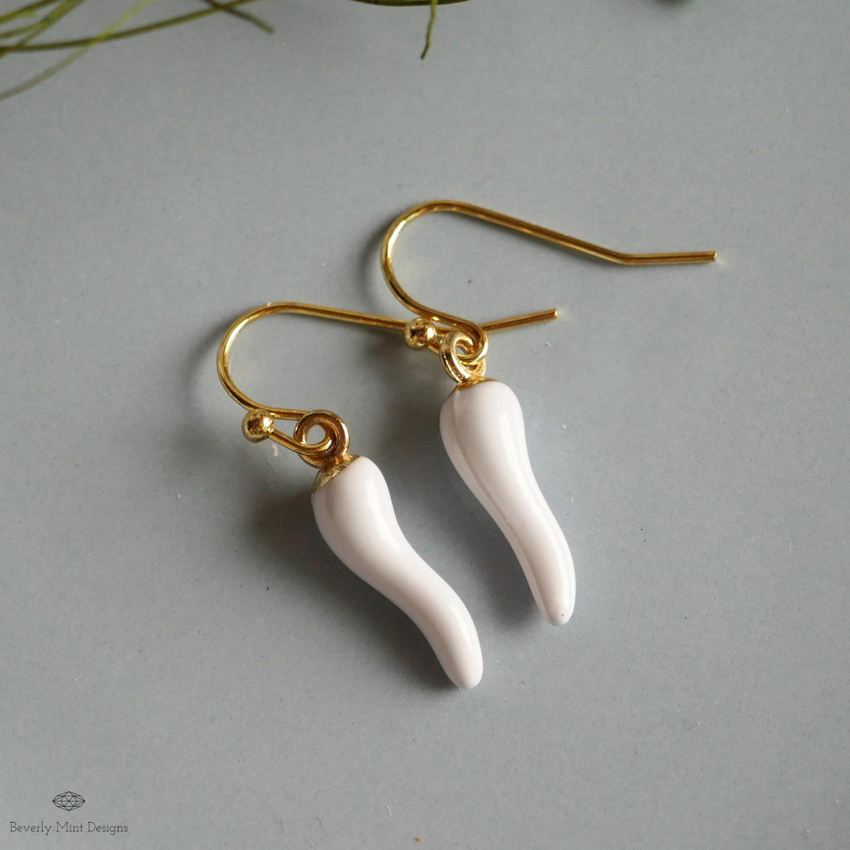 Chili Pepper Earrings, White Pepper Dangle, Gold Hook Earrings, Fun Earrings, Spicy Statement Earrings, Sensitive Ear & Clip-On Options