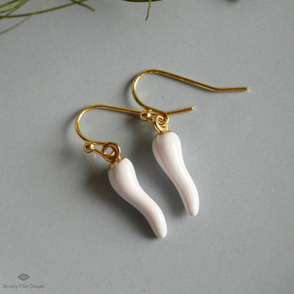 Chili Pepper Earrings, White Pepper Dangle, Gold Hook Earrings, Fun Earrings, Spicy Statement Earrings, Sensitive Ear & Clip-On Options