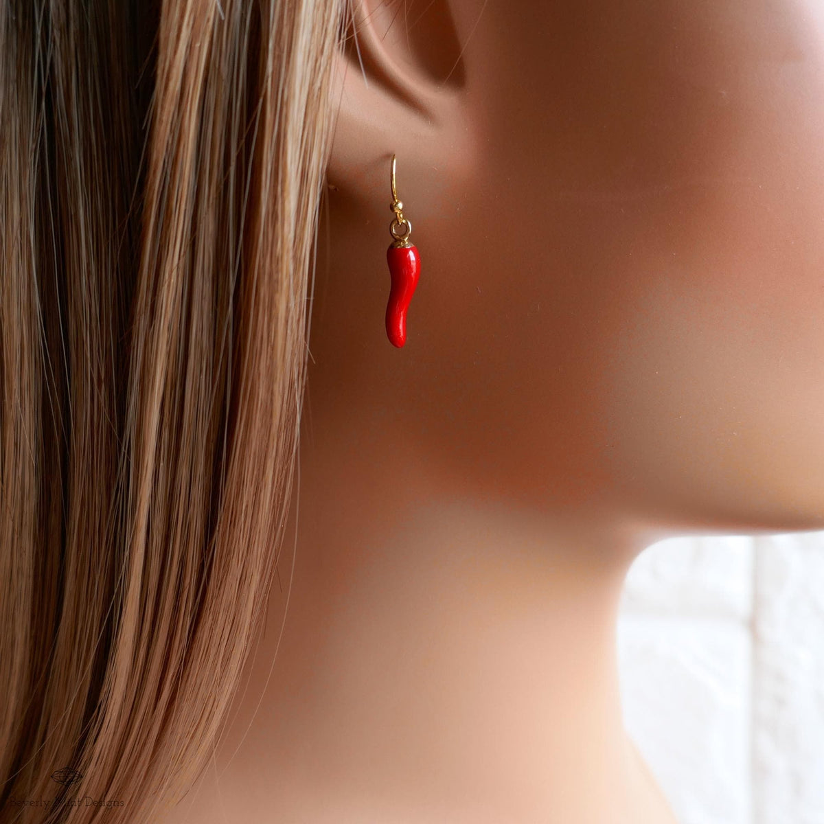 Red Chili Pepper Earrings, Red Pepper Dangle, Gold Hook Earrings, Fun Earrings, Spicy Statement Earrings, Sensitive Ear & Clip-On Options
