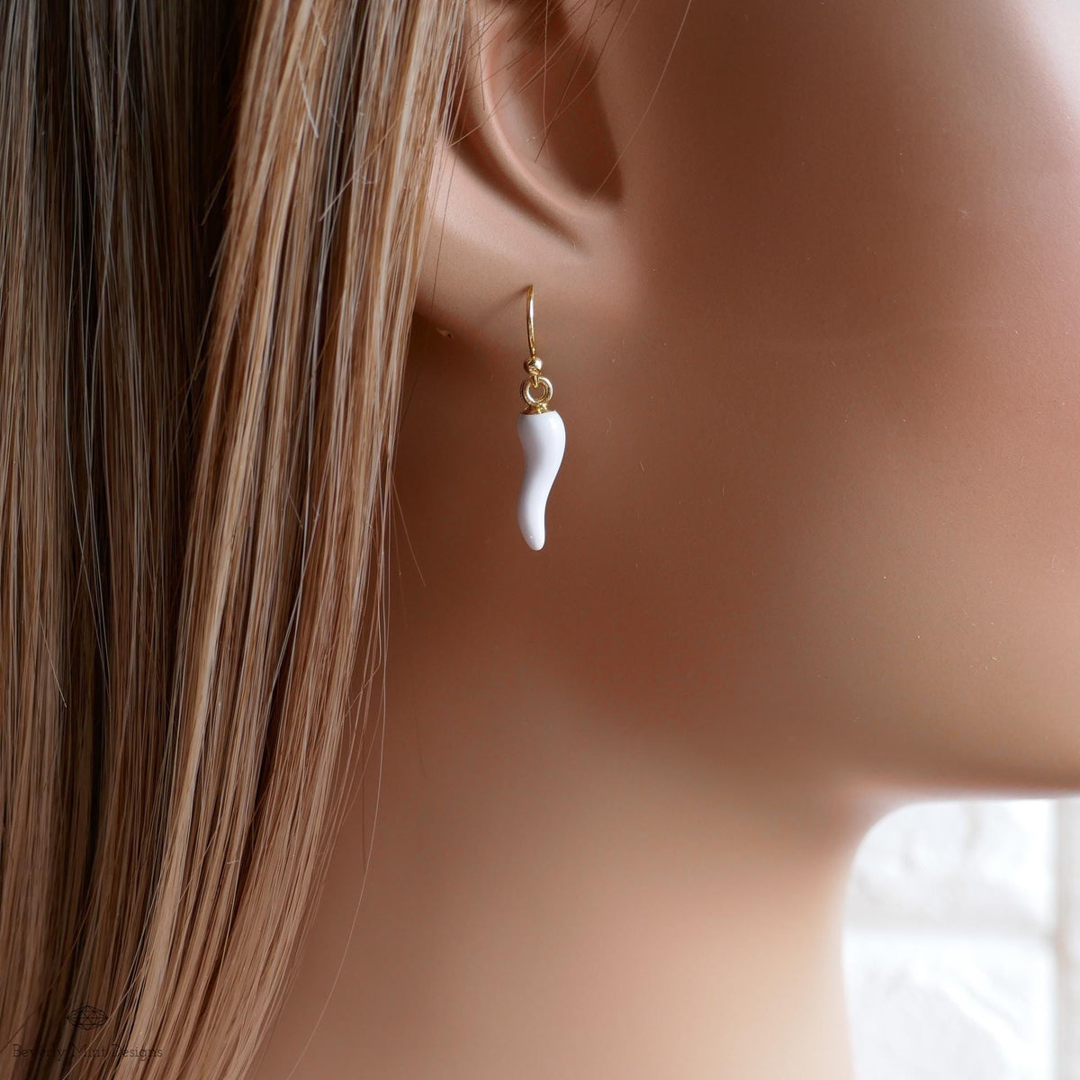 Chili Pepper Earrings, White Pepper Dangle, Gold Hook Earrings, Fun Earrings, Spicy Statement Earrings, Sensitive Ear & Clip-On Options