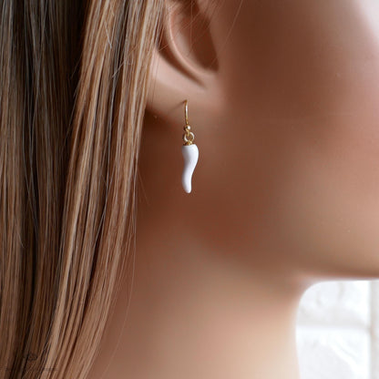 Chili Pepper Earrings, White Pepper Dangle, Gold Hook Earrings, Fun Earrings, Spicy Statement Earrings, Sensitive Ear & Clip-On Options