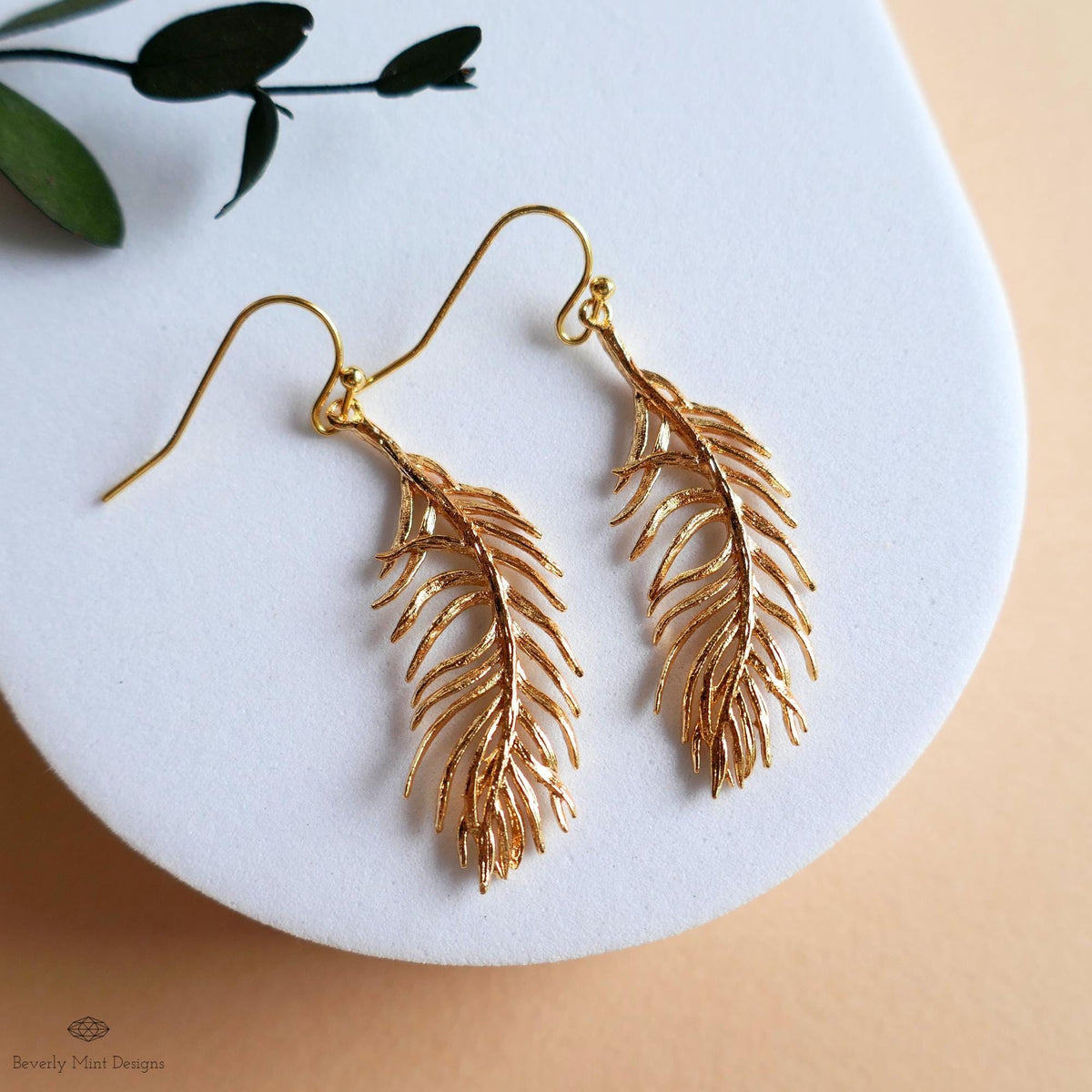 Gold Feather Earrings, Dainty Boho Dangle, Lightweight Hook Earrings, Nature Inspired Jewelry, Minimalist, Sensitive Ear & Clip-On Options