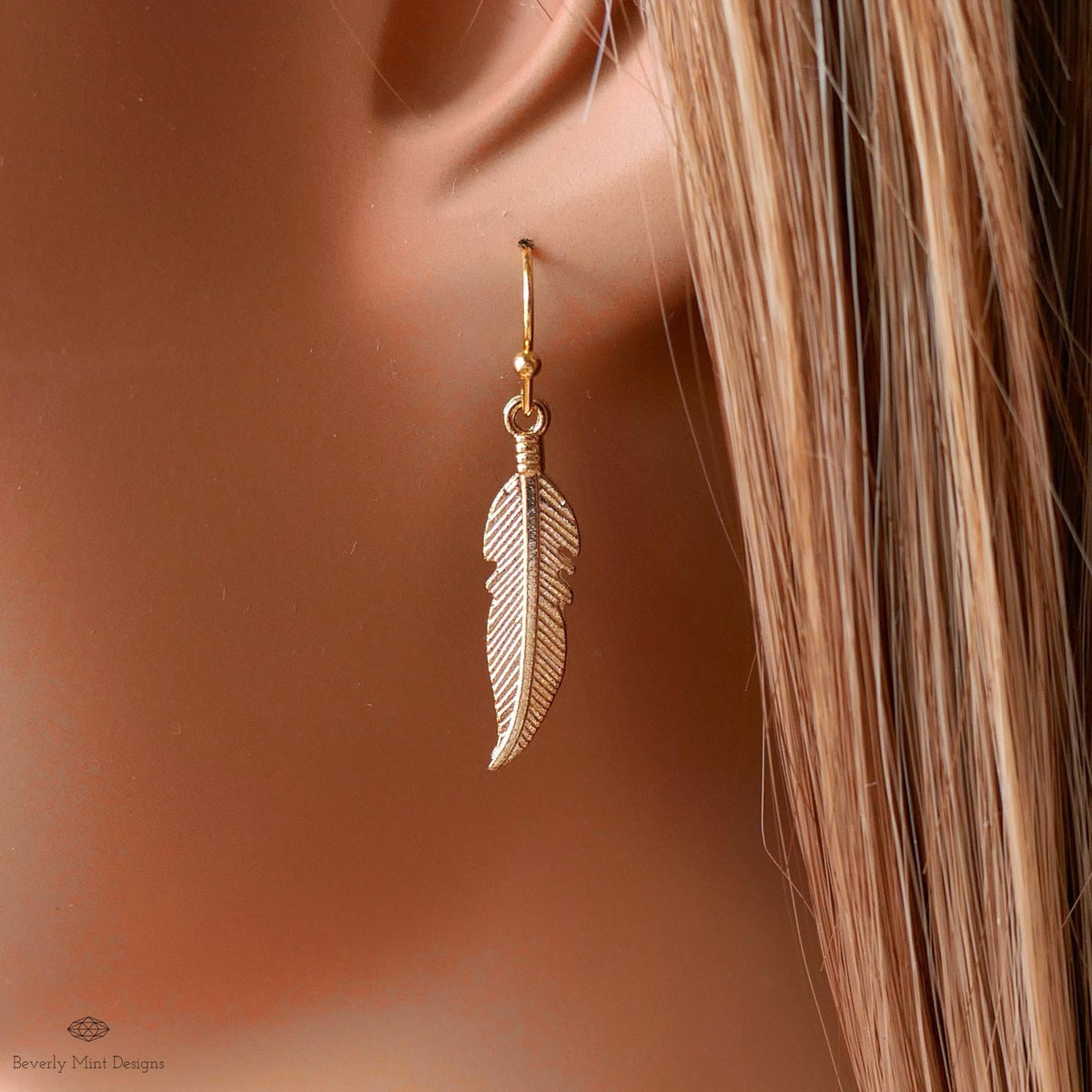Gold Feather Earrings, Dainty Boho Dangle, Lightweight Hook Earrings, Nature Inspired Jewelry, Minimalist, Sensitive Ear & Clip-On Options