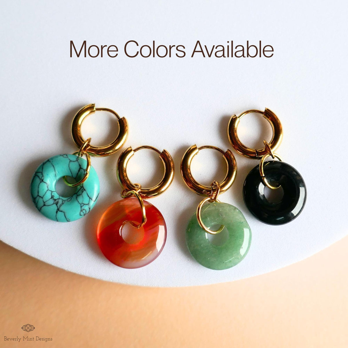 Red Agate Donut Earrings, Chunky Gold Hoops, Natural Stone Jewelry, Orange Dangle Earrings,