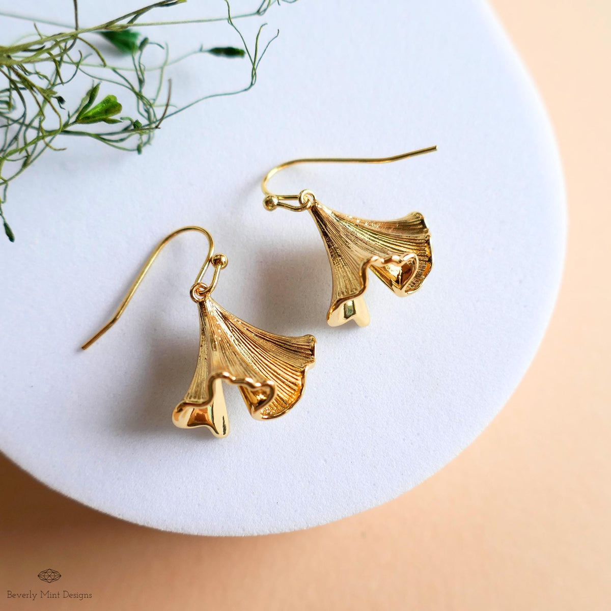 Gold Flower Earrings, Bell Bloom Dangles, Nature Inspired Jewelry, Elegant Hook Earrings, Botanical Drop, Sensitive Ear & Clip-On Options