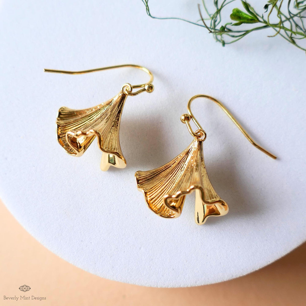Gold Flower Earrings, Bell Bloom Dangles, Nature Inspired Jewelry, Elegant Hook Earrings, Botanical Drop, Sensitive Ear & Clip-On Options