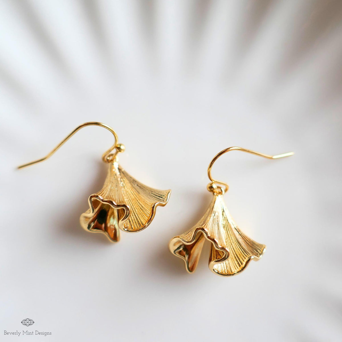 Gold Flower Earrings, Bell Bloom Dangles, Nature Inspired Jewelry, Elegant Hook Earrings, Botanical Drop, Sensitive Ear & Clip-On Options