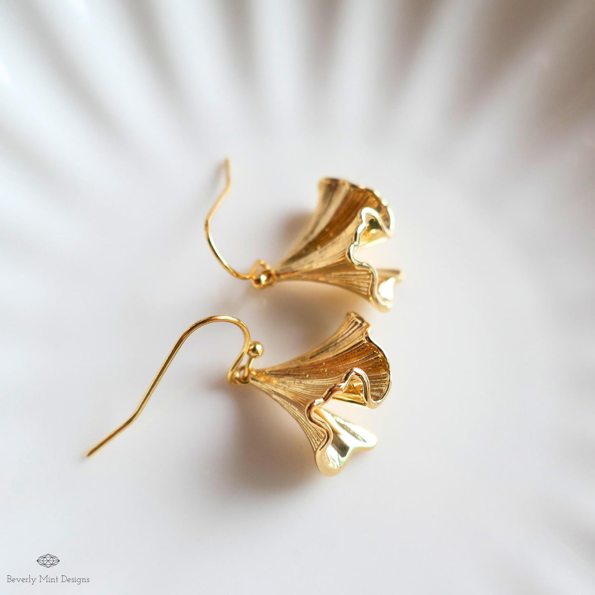 Gold Flower Earrings, Bell Bloom Dangles, Nature Inspired Jewelry, Elegant Hook Earrings, Botanical Drop, Sensitive Ear & Clip-On Options